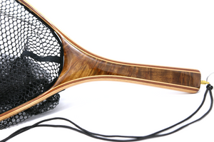 Burled Wood Landing Net - Black Rubber Bag