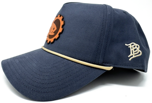 Fish Leather Patch - Canvas 5 Panel - Vintage Navy